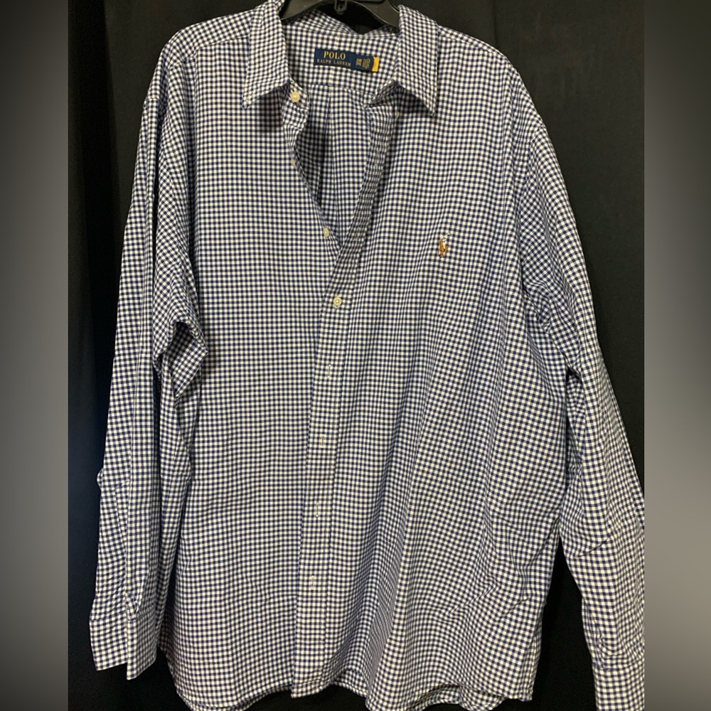 Polo by Ralph Lauren Men's Blue and White Checkered Shirt